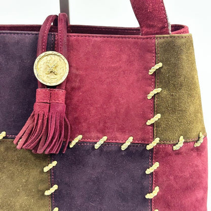 Salvatore Ferragamo Hand Shoulder Bag Tote Purse Patchwork Suede Red Authentic