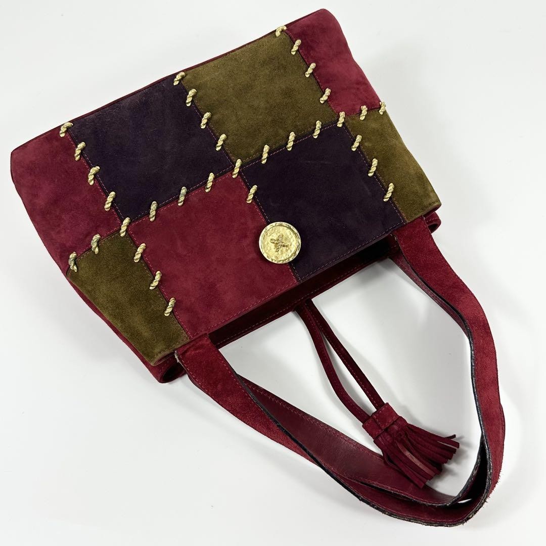 Salvatore Ferragamo Hand Shoulder Bag Tote Purse Patchwork Suede Red Authentic