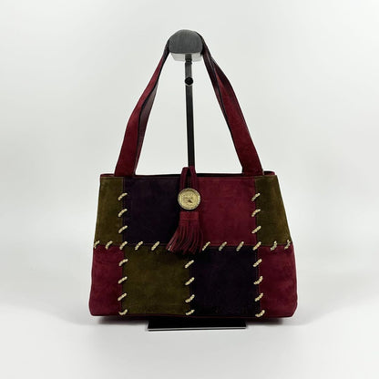 Salvatore Ferragamo Hand Shoulder Bag Tote Purse Patchwork Suede Red Authentic