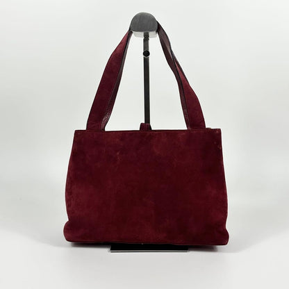 Salvatore Ferragamo Hand Shoulder Bag Tote Purse Patchwork Suede Red Authentic