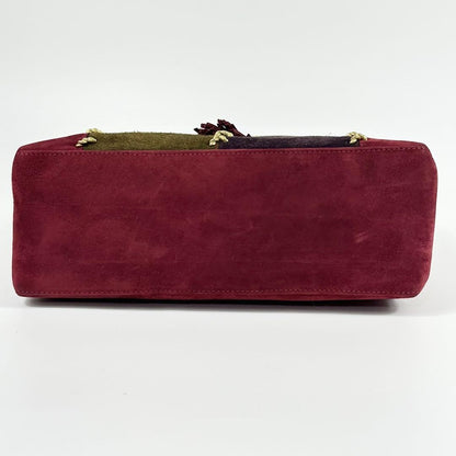 Salvatore Ferragamo Hand Shoulder Bag Tote Purse Patchwork Suede Red Authentic