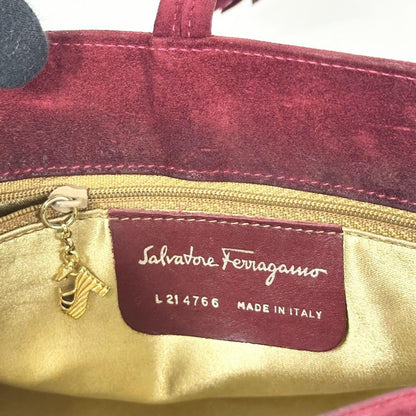 Salvatore Ferragamo Hand Shoulder Bag Tote Purse Patchwork Suede Red Authentic