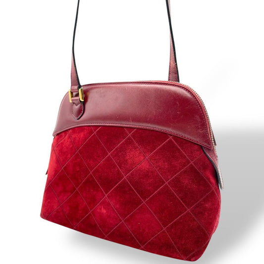 Salvatore Ferragamo Shoulder Bag Purse Suede Leather Red Authentic