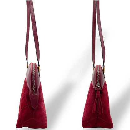 Salvatore Ferragamo Shoulder Bag Purse Suede Leather Red Authentic
