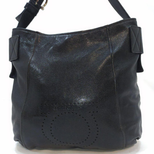 Salvatore Ferragamo Shoulder Bag Purse Gancini Leather Black Authentic