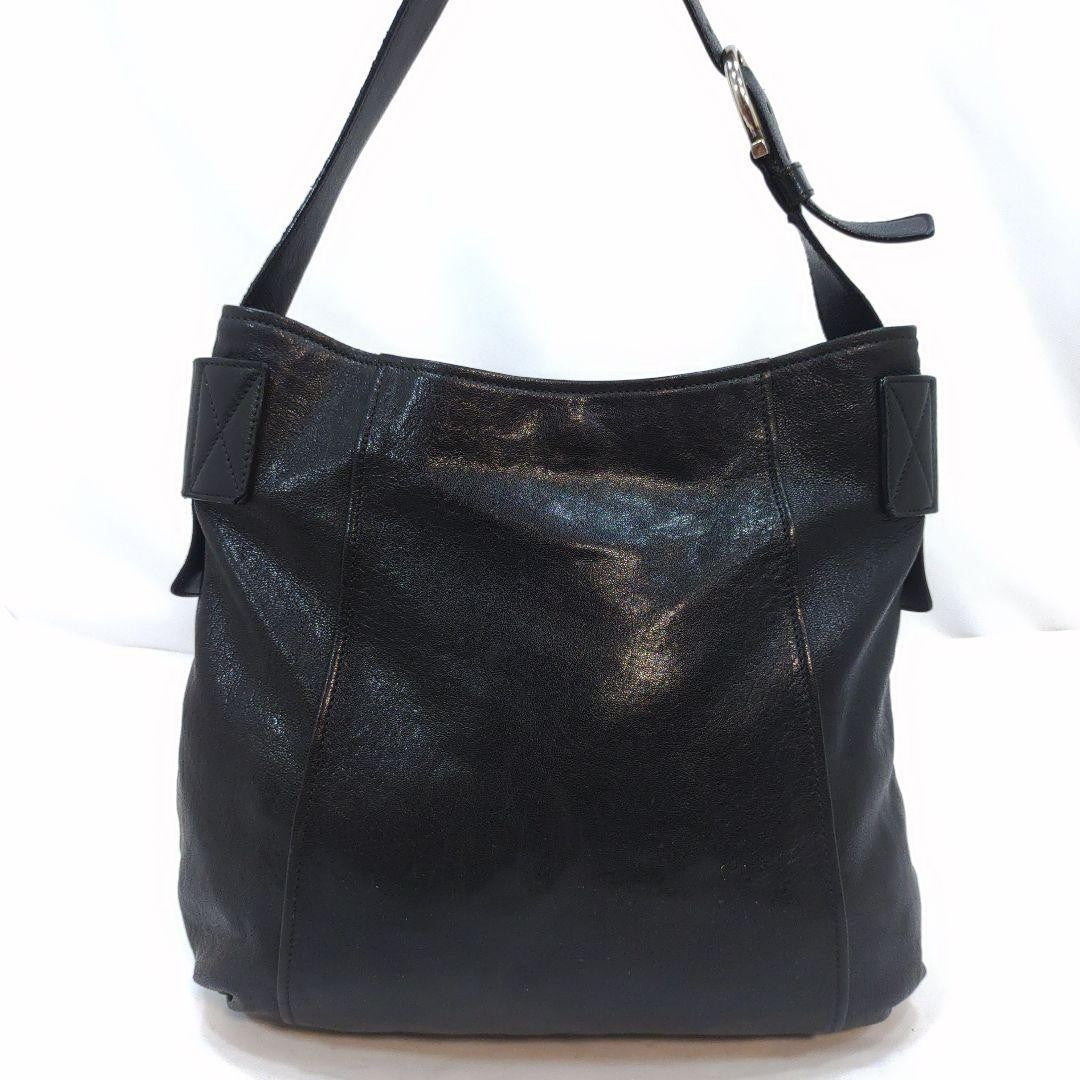 Salvatore Ferragamo Shoulder Bag Purse Gancini Leather Black Authentic