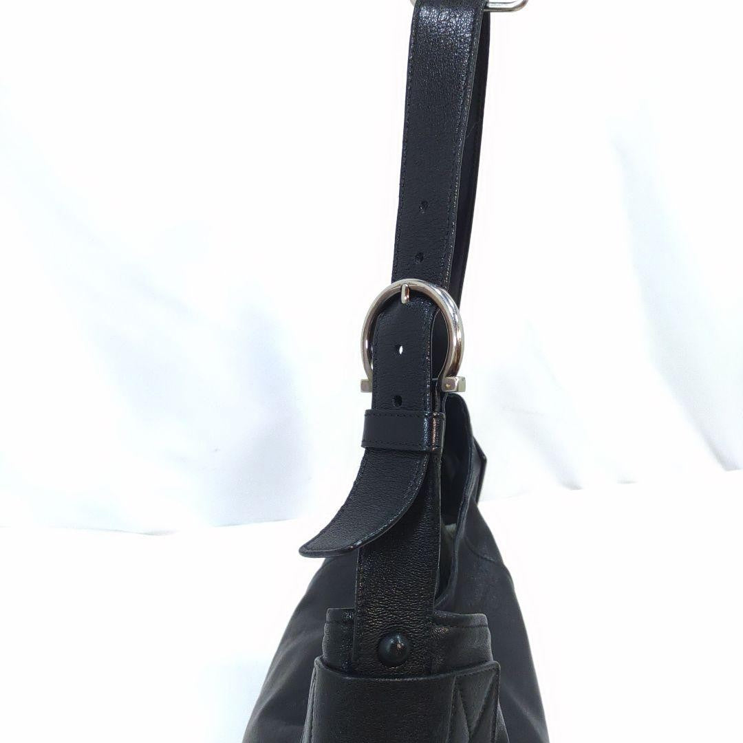 Salvatore Ferragamo Shoulder Bag Purse Gancini Leather Black Authentic