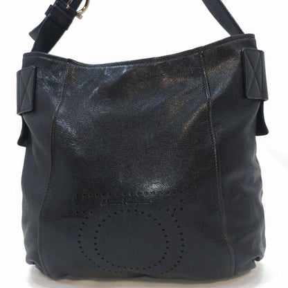 Salvatore Ferragamo Shoulder Bag Purse Gancini Leather Black Authentic
