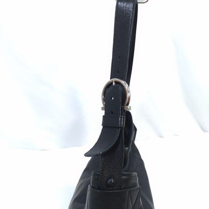 Salvatore Ferragamo Shoulder Bag Purse Gancini Leather Black Authentic