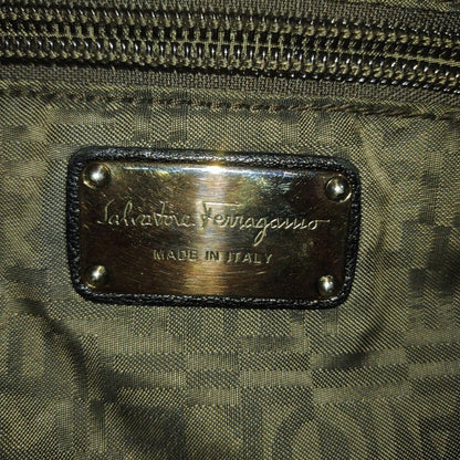 Salvatore Ferragamo Shoulder Bag Purse Gancini Leather Black Authentic