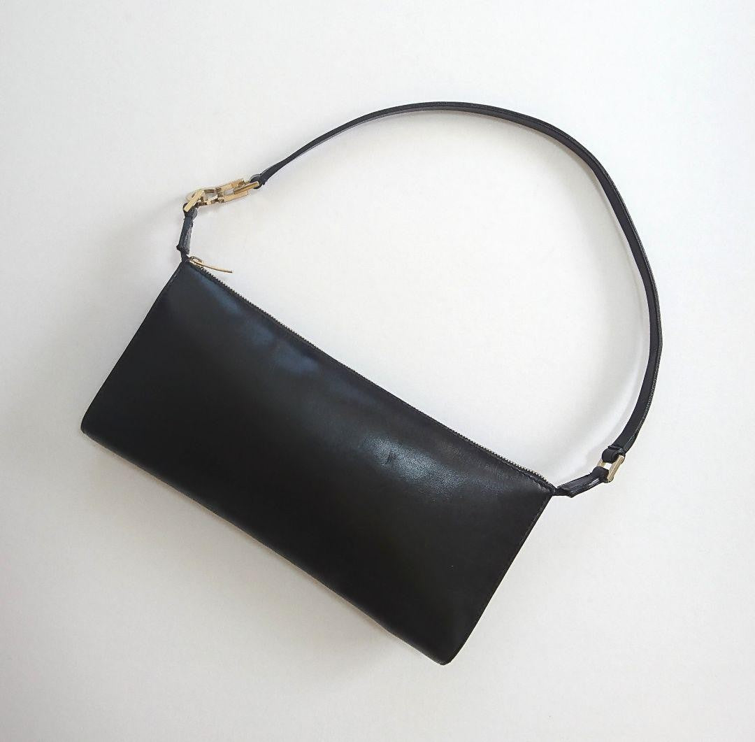 Salvatore Ferragamo Accessory Pouch Hand Bag Tote Purse Leather Black Authentic