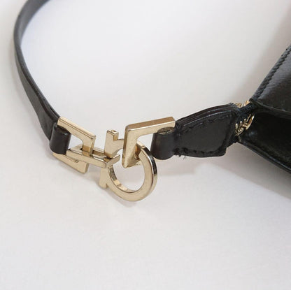 Salvatore Ferragamo Accessory Pouch Hand Bag Tote Purse Leather Black Authentic