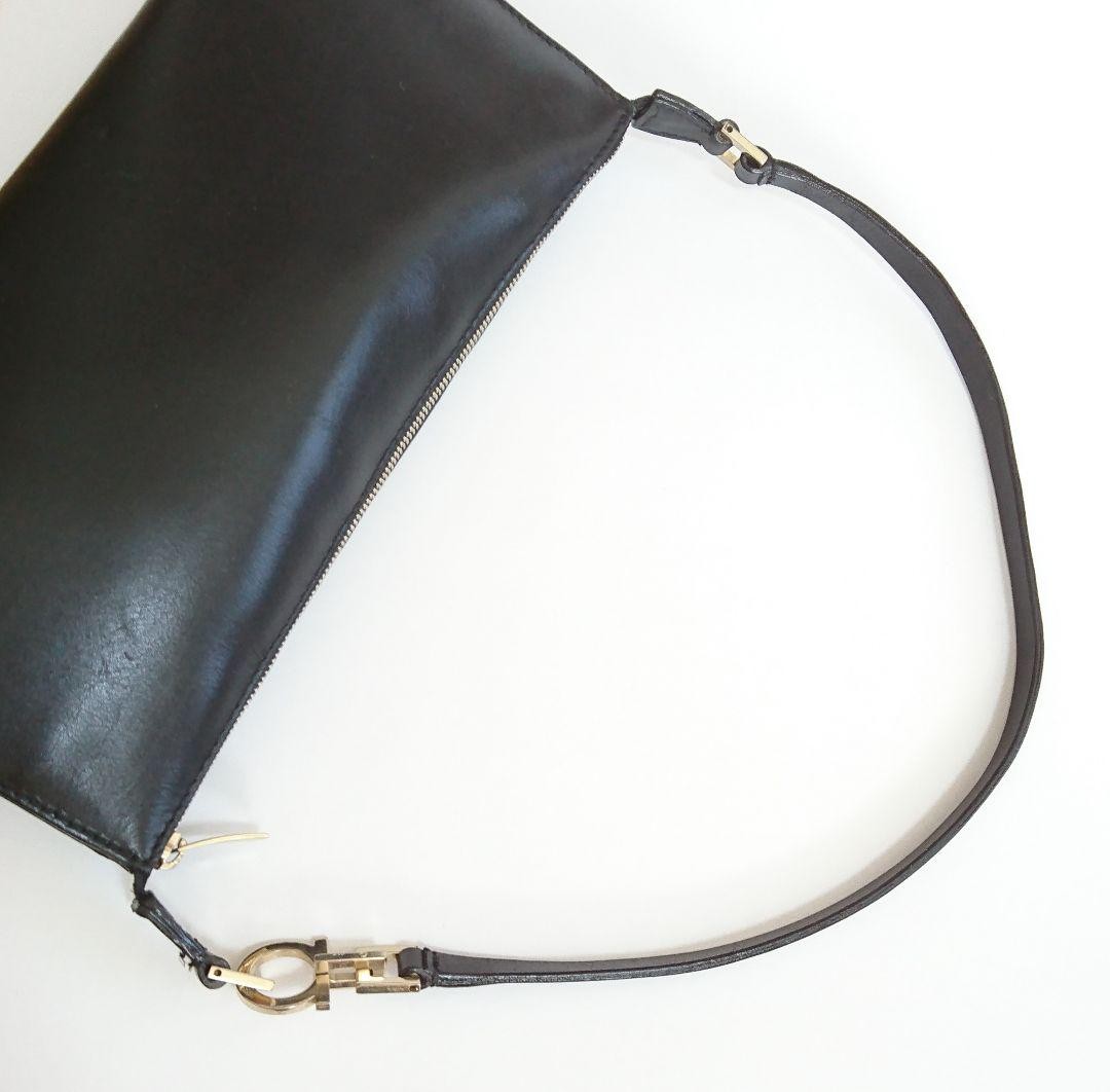 Salvatore Ferragamo Accessory Pouch Hand Bag Tote Purse Leather Black Authentic