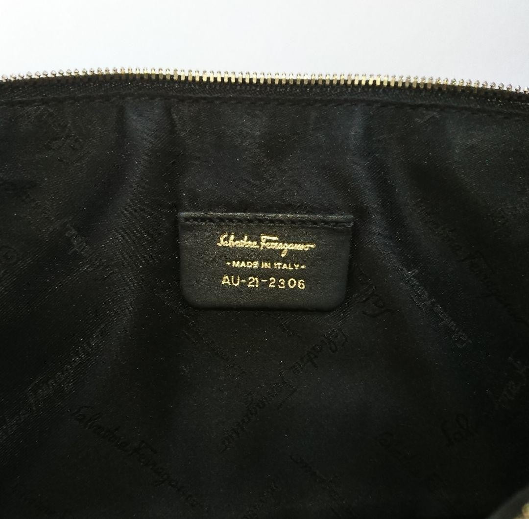 Salvatore Ferragamo Accessory Pouch Hand Bag Tote Purse Leather Black Authentic