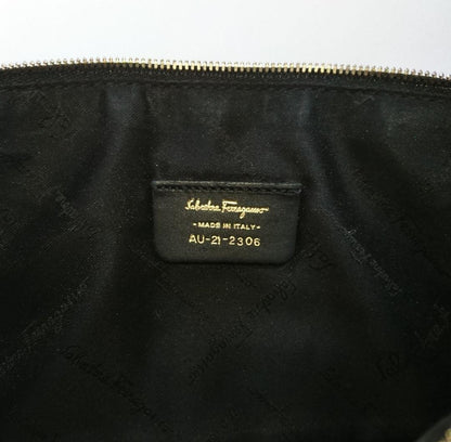 Salvatore Ferragamo Accessory Pouch Hand Bag Tote Purse Leather Black Authentic