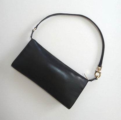 Salvatore Ferragamo Accessory Pouch Hand Bag Tote Purse Leather Black Authentic
