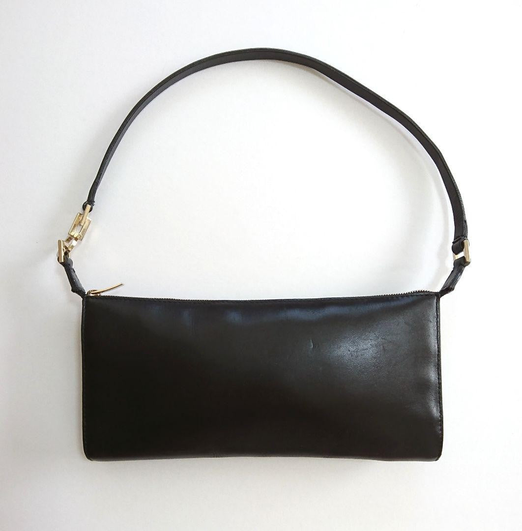 Salvatore Ferragamo Accessory Pouch Hand Bag Tote Purse Leather Black Authentic