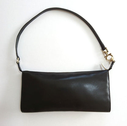 Salvatore Ferragamo Accessory Pouch Hand Bag Tote Purse Leather Black Authentic