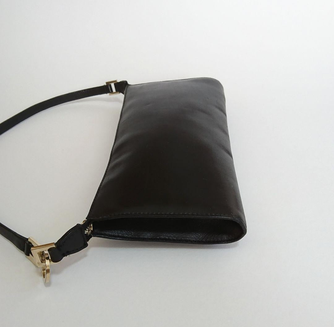 Salvatore Ferragamo Accessory Pouch Hand Bag Tote Purse Leather Black Authentic