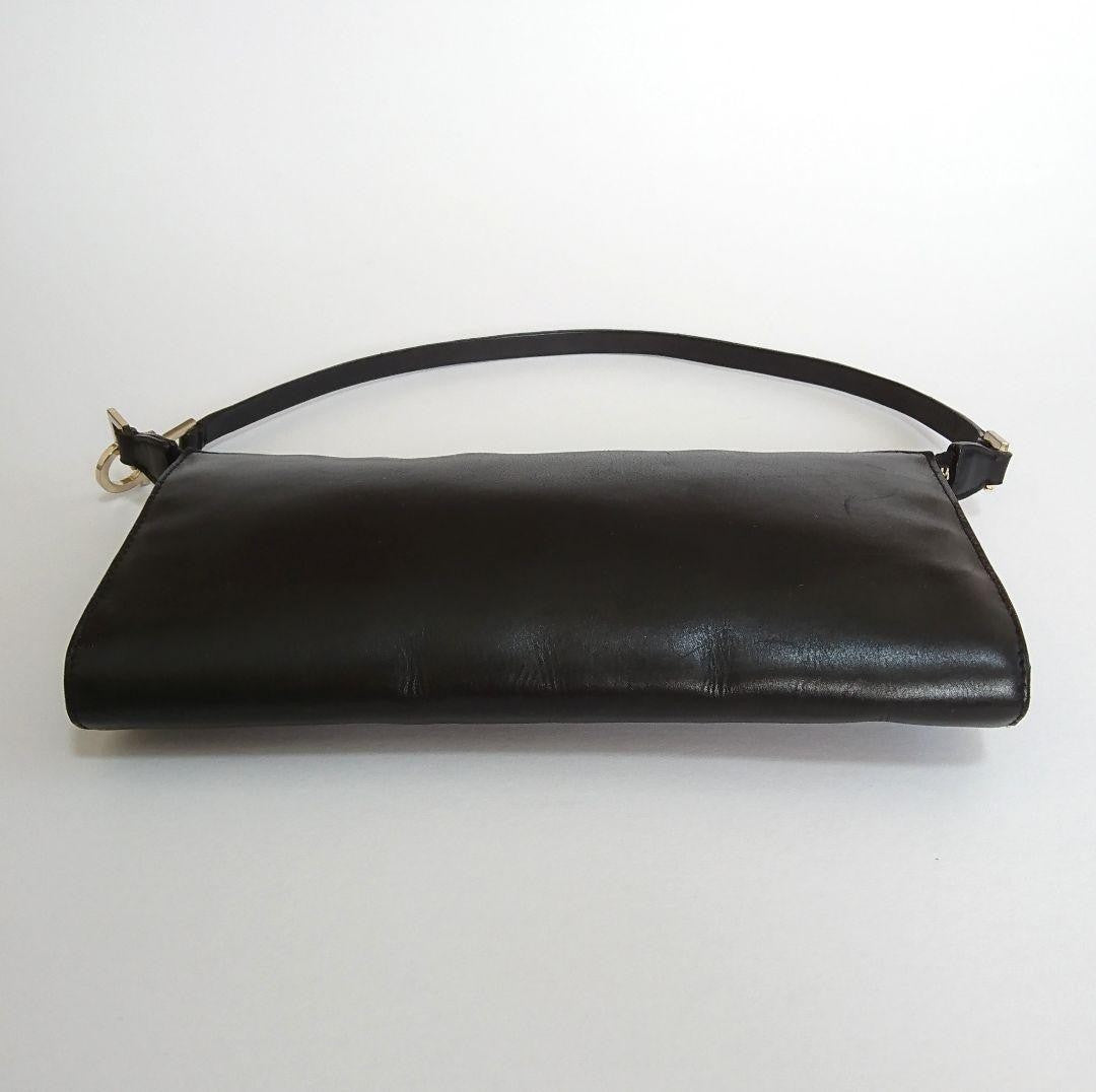 Salvatore Ferragamo Accessory Pouch Hand Bag Tote Purse Leather Black Authentic
