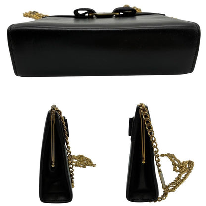Salvatore Ferragamo Shoulder Bag Purse Vara Ribbon Chain Black Navy Authentic