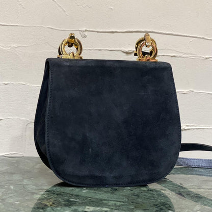 Salvatore Ferragamo Shoulder Bag Purse Gancini Suede Leather Authentic