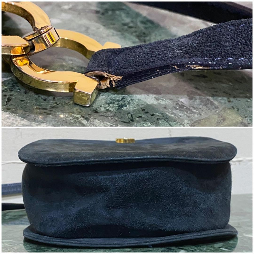 Salvatore Ferragamo Shoulder Bag Purse Gancini Suede Leather Authentic