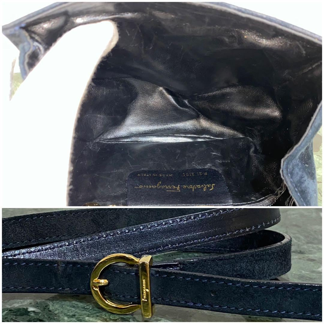 Salvatore Ferragamo Shoulder Bag Purse Gancini Suede Leather Authentic