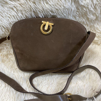 Salvatore Ferragamo Shoulder Bag Purse Gancini Suede Brown Authentic