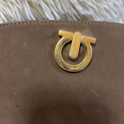 Salvatore Ferragamo Shoulder Bag Purse Gancini Suede Brown Authentic