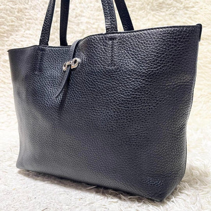 Salvatore Ferragamo Hand Bag Tote Purse Gancini Leather Black Authentic