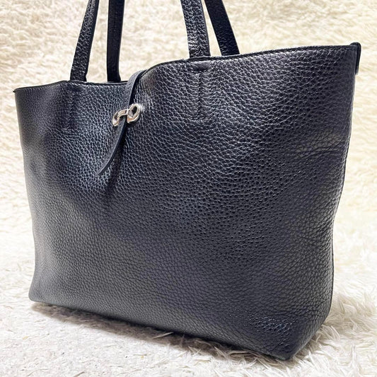 Salvatore Ferragamo Hand Bag Tote Purse Gancini Leather Black Authentic