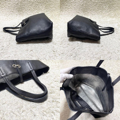 Salvatore Ferragamo Hand Bag Tote Purse Gancini Leather Black Authentic