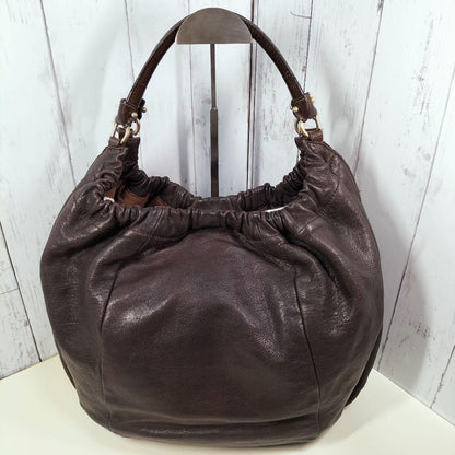 Salvatore Ferragamo Hand Bag Tote Purse Vara Ribbon Leather Brown Authentic
