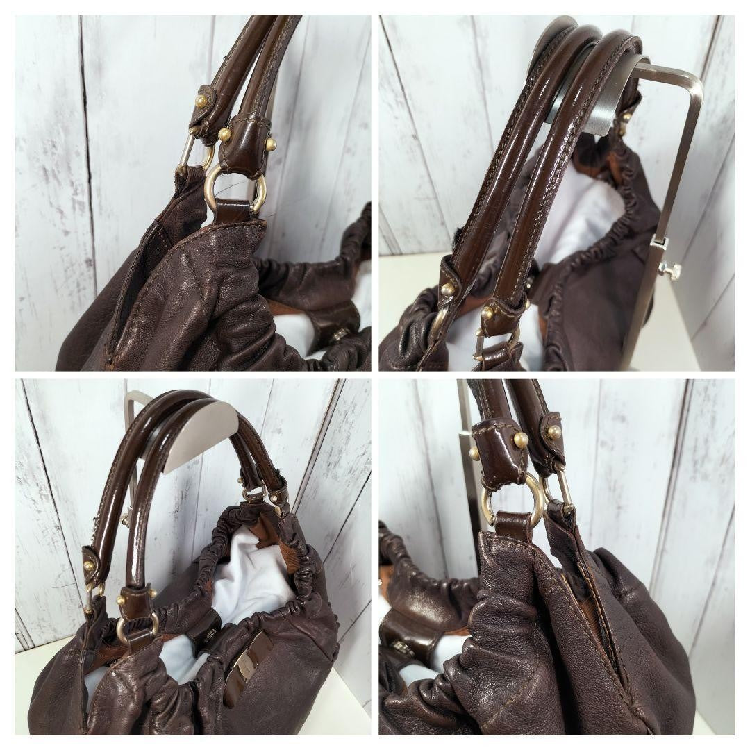 Salvatore Ferragamo Hand Bag Tote Purse Vara Ribbon Leather Brown Authentic
