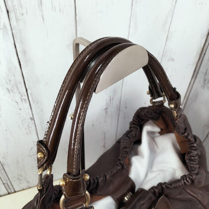 Salvatore Ferragamo Hand Bag Tote Purse Vara Ribbon Leather Brown Authentic