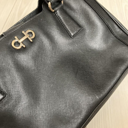 Salvatore Ferragamo Hand Bag Tote Purse Gancini Black Authentic