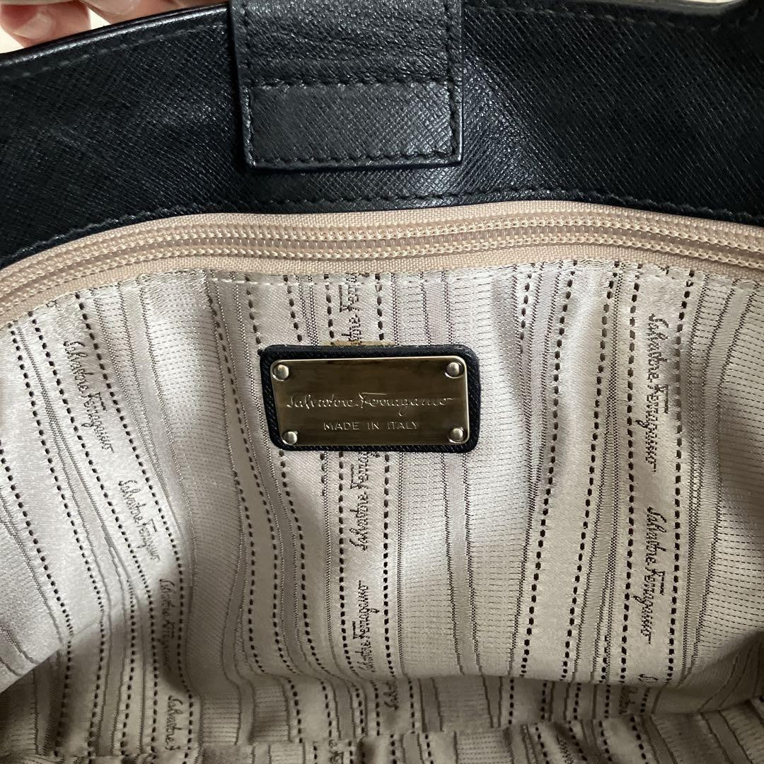 Salvatore Ferragamo Hand Bag Tote Purse Gancini Black Authentic