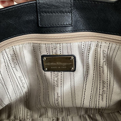 Salvatore Ferragamo Hand Bag Tote Purse Gancini Black Authentic