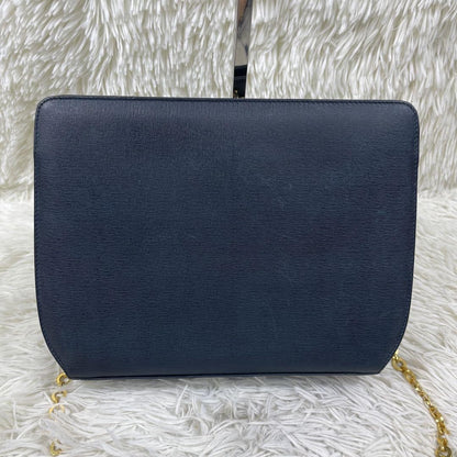 Salvatore Ferragamo Shoulder Bag Purse Chain Leather Navy Authentic