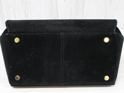 Salvatore Ferragamo Shoulder Bag Purse Gancini Suede Black Authentic