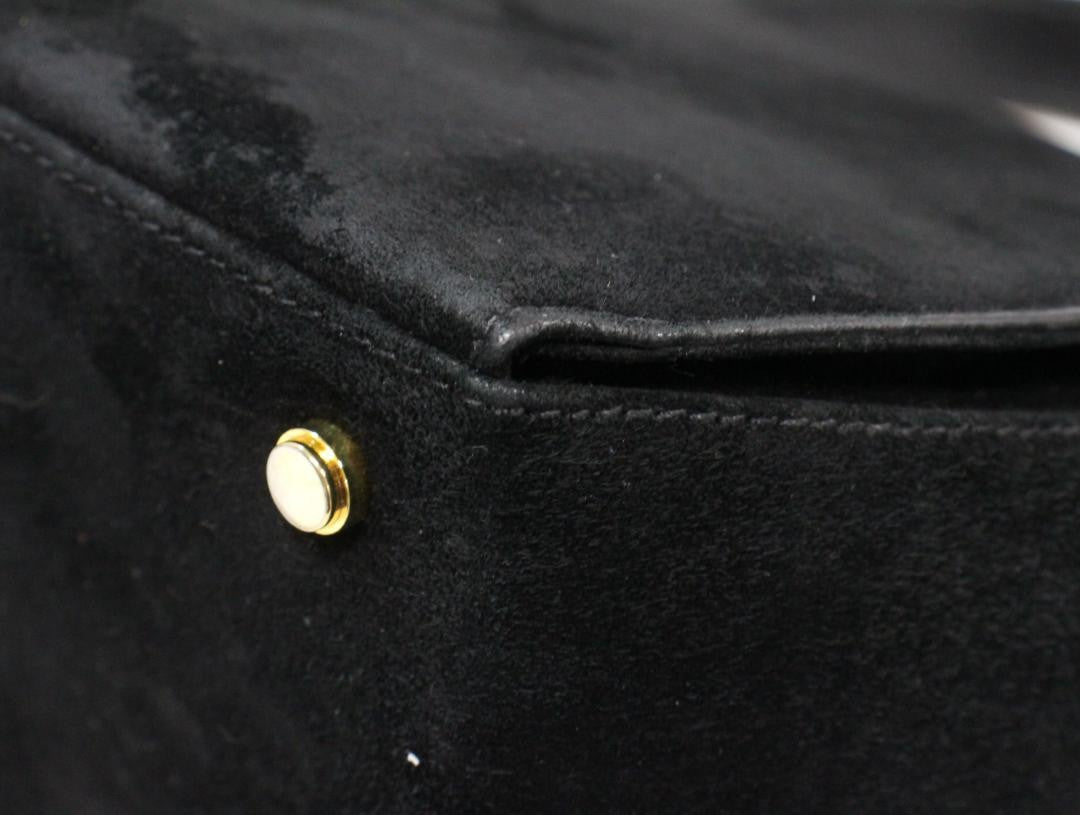 Salvatore Ferragamo Shoulder Bag Purse Gancini Suede Black Authentic