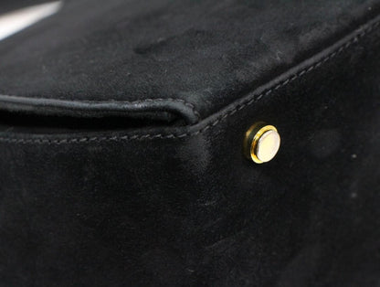 Salvatore Ferragamo Shoulder Bag Purse Gancini Suede Black Authentic