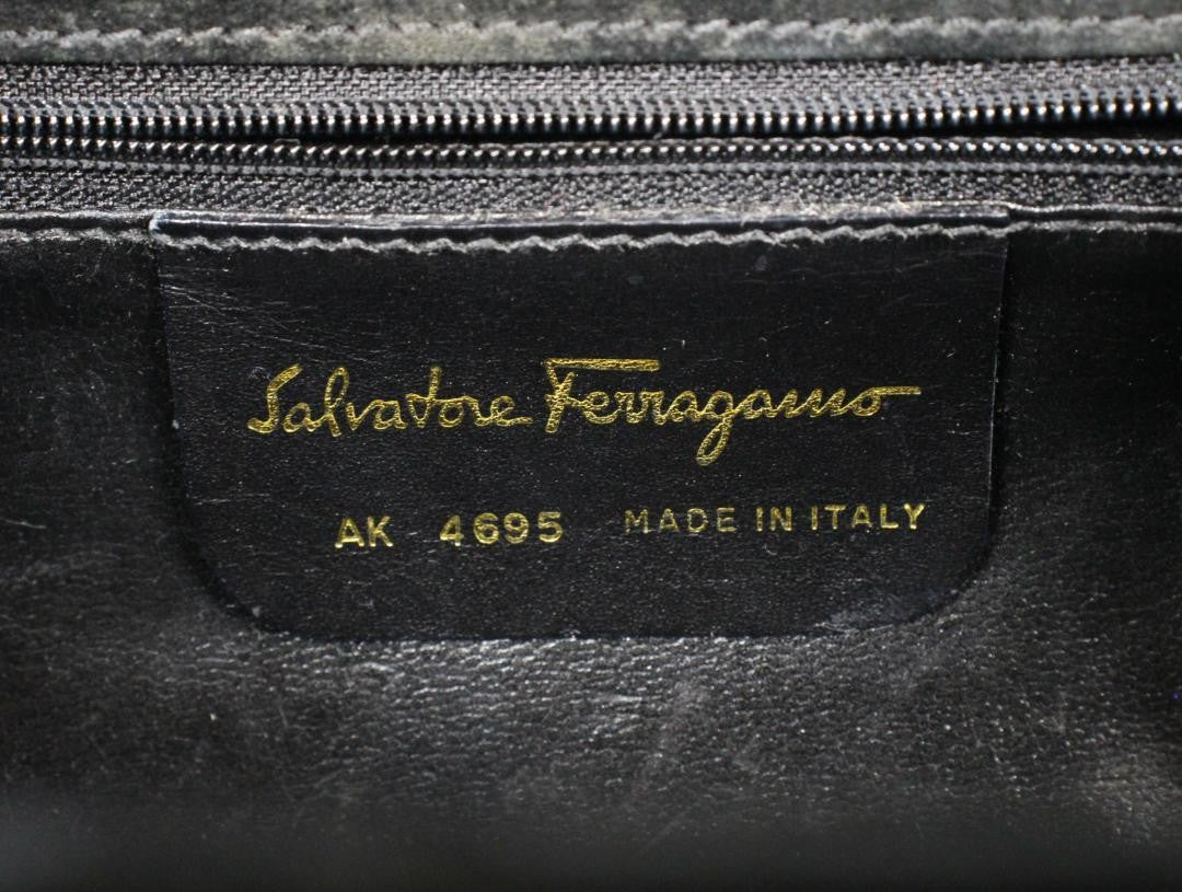 Salvatore Ferragamo Shoulder Bag Purse Gancini Suede Black Authentic
