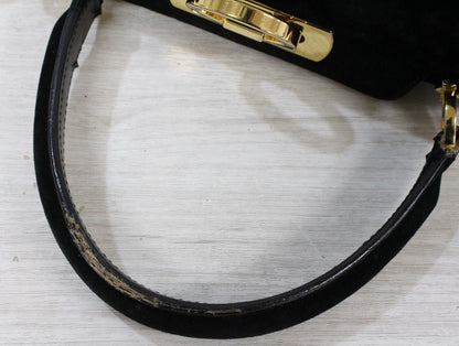 Salvatore Ferragamo Shoulder Bag Purse Gancini Suede Black Authentic