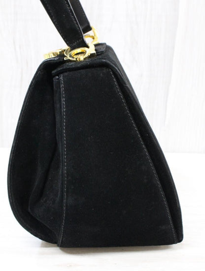 Salvatore Ferragamo Shoulder Bag Purse Gancini Suede Black Authentic