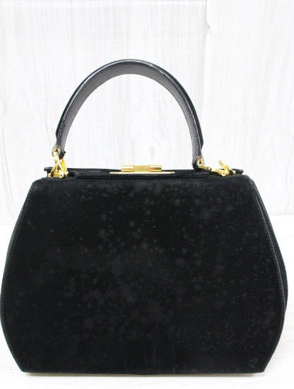 Salvatore Ferragamo Shoulder Bag Purse Gancini Suede Black Authentic