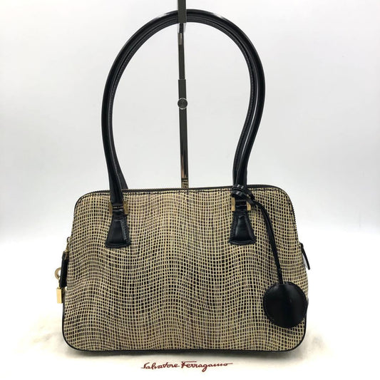 Salvatore Ferragamo Hand Bag Tote Purse Leather Black Authentic