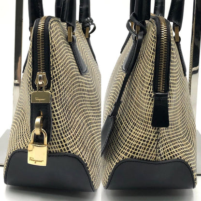 Salvatore Ferragamo Hand Bag Tote Purse Leather Black Authentic