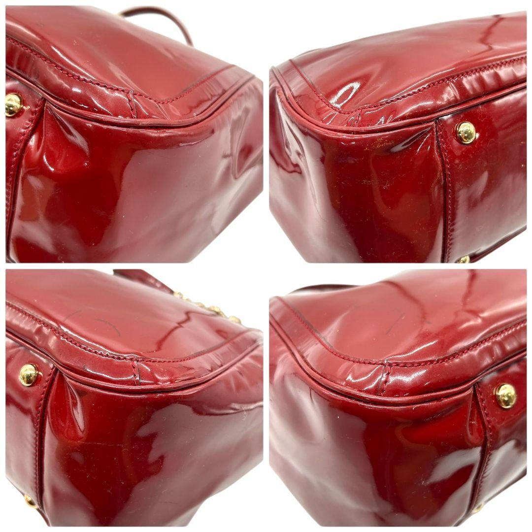 Salvatore Ferragamo Hand Bag Tote Purse Gancini Patent Leather Red Authentic